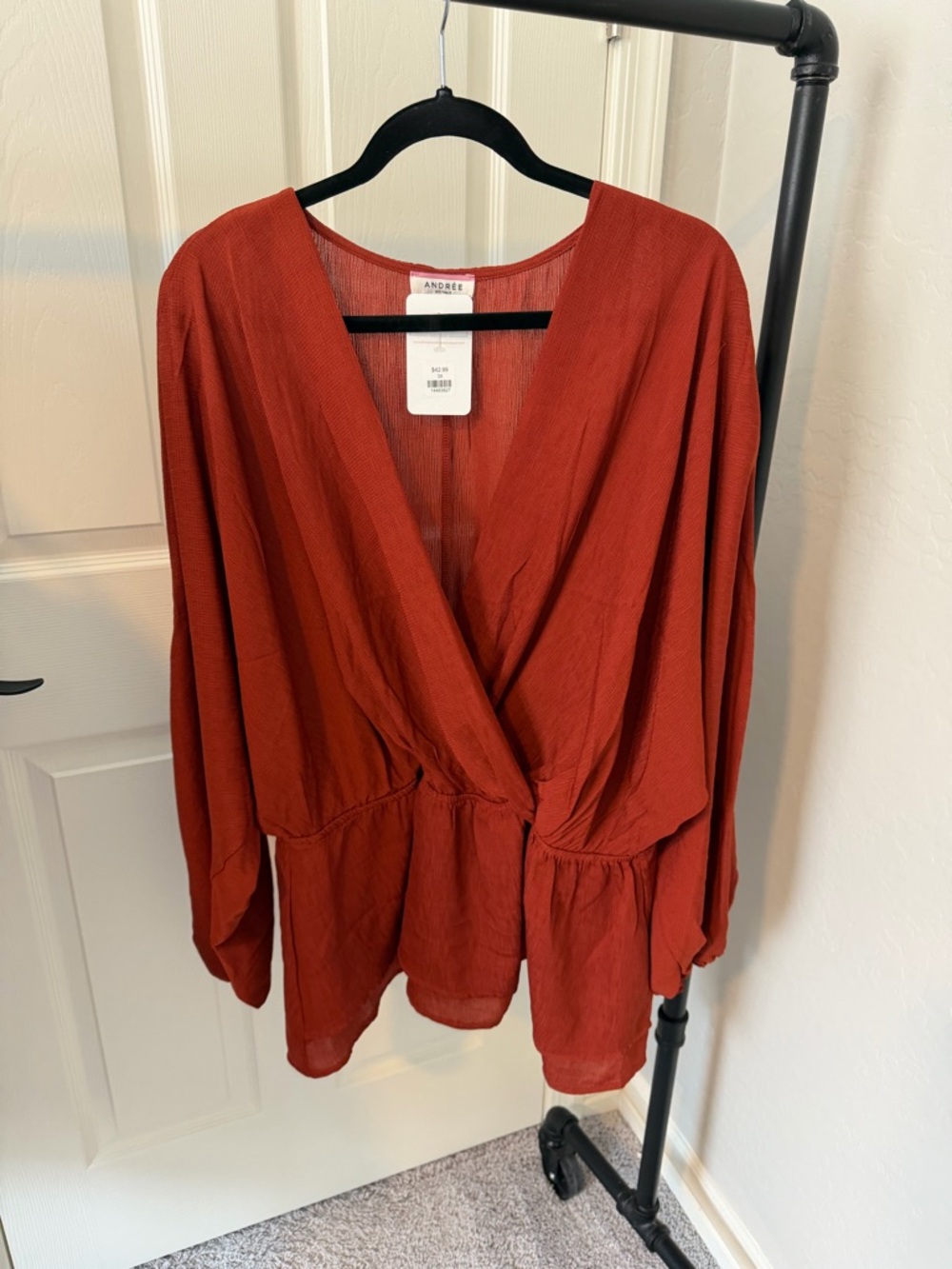 Andree Brick Red Wrap Top